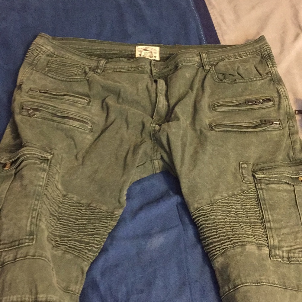 Green Moto Biker Pants